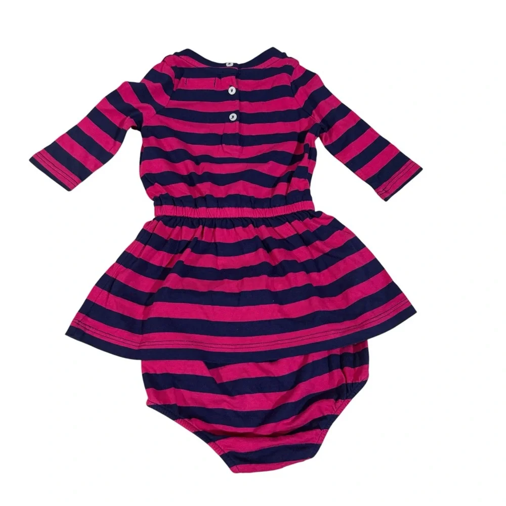 Ralph Lauren Striped Cotton Rugby Dress & Bloomer Pink Blue Size 3 Months